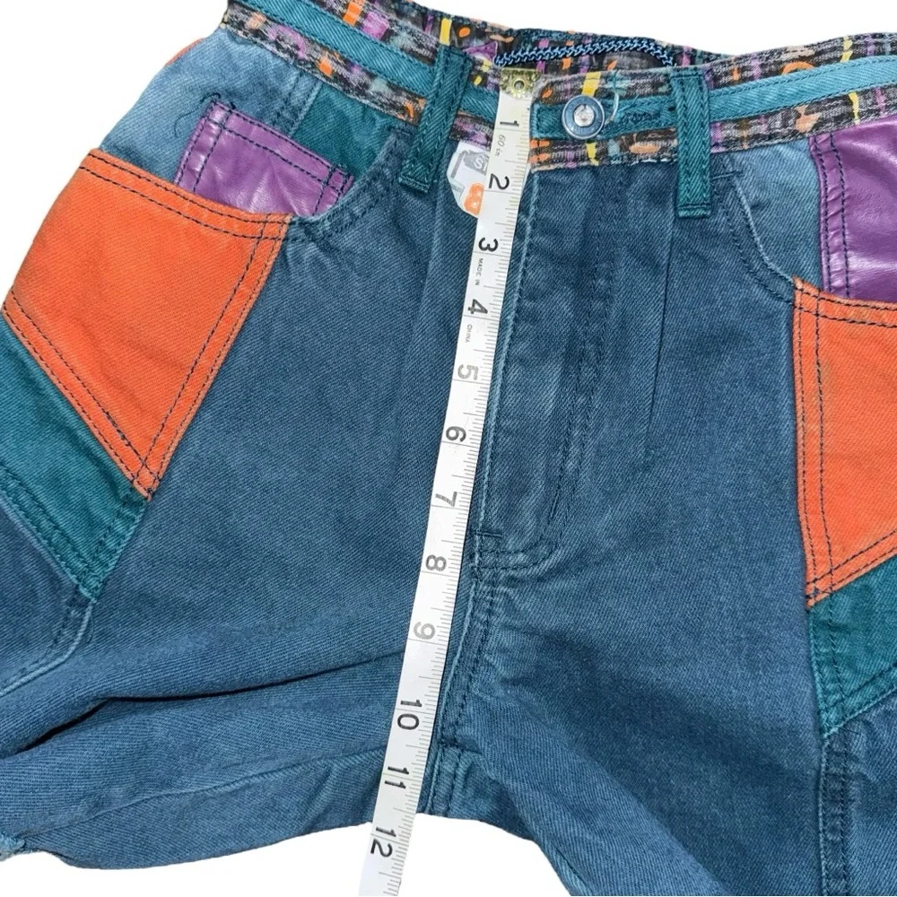 VTG 80 90s Major Damage Patchwork Denim Shorts Sz 22 Rare Y2K Hip Hop Streetwear